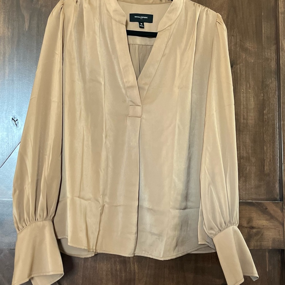 Banana Republic Taupe Blouse with Cuffed Sleeves
